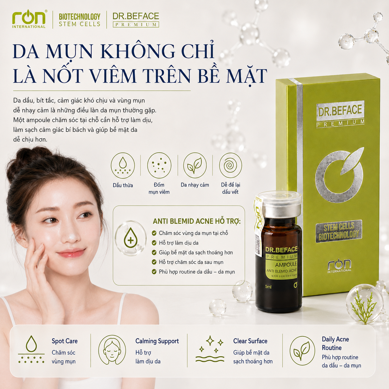 DR.BEFACE ANTI BLEMID ACNE 5ML – TINH CHẤT CHĂM SÓC DA DẦU, DA DỄ NỔI MỤN – 5ml/lọ